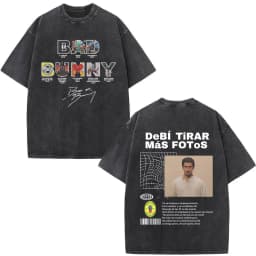 Rapper Bad Bunny Washed Vintage T-shirt Debi Tirar Mas Fotos DTMF World Tour T Shirts Men's Fashion Hip Hop T-shirts Streetwear