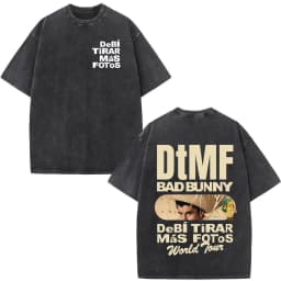 Rapper Bad Bunny Washed Vintage T-shirt Debi Tirar Mas Fotos DTMF World Tour T Shirts Men's Fashion Hip Hop T-shirts Streetwear