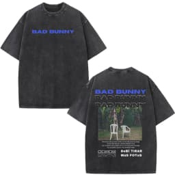 Rapper Bad Bunny Washed Vintage T-shirt Debi Tirar Mas Fotos DTMF World Tour T Shirts Men's Fashion Hip Hop T-shirts Streetwear