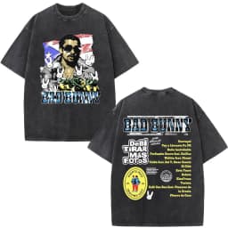 Rapper Bad Bunny Washed Vintage T-shirt Debi Tirar Mas Fotos DTMF World Tour T Shirts Men's Fashion Hip Hop T-shirts Streetwear