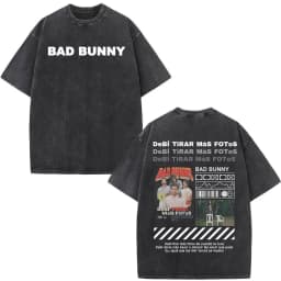 Rapper Bad Bunny Washed Vintage T-shirt Debi Tirar Mas Fotos DTMF World Tour T Shirts Men's Fashion Hip Hop T-shirts Streetwear