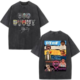 Rapper Bad Bunny Washed Vintage T-shirt Debi Tirar Mas Fotos DTMF World Tour T Shirts Men's Fashion Hip Hop T-shirts Streetwear