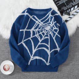 New Popular Autumn and Winter Spider Web Jacquard Pattern Pullover Sweater Casual Round Neck Knitted Men's Pullover