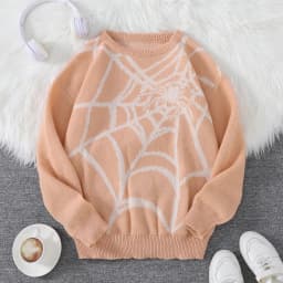 New Popular Autumn and Winter Spider Web Jacquard Pattern Pullover Sweater Casual Round Neck Knitted Men's Pullover