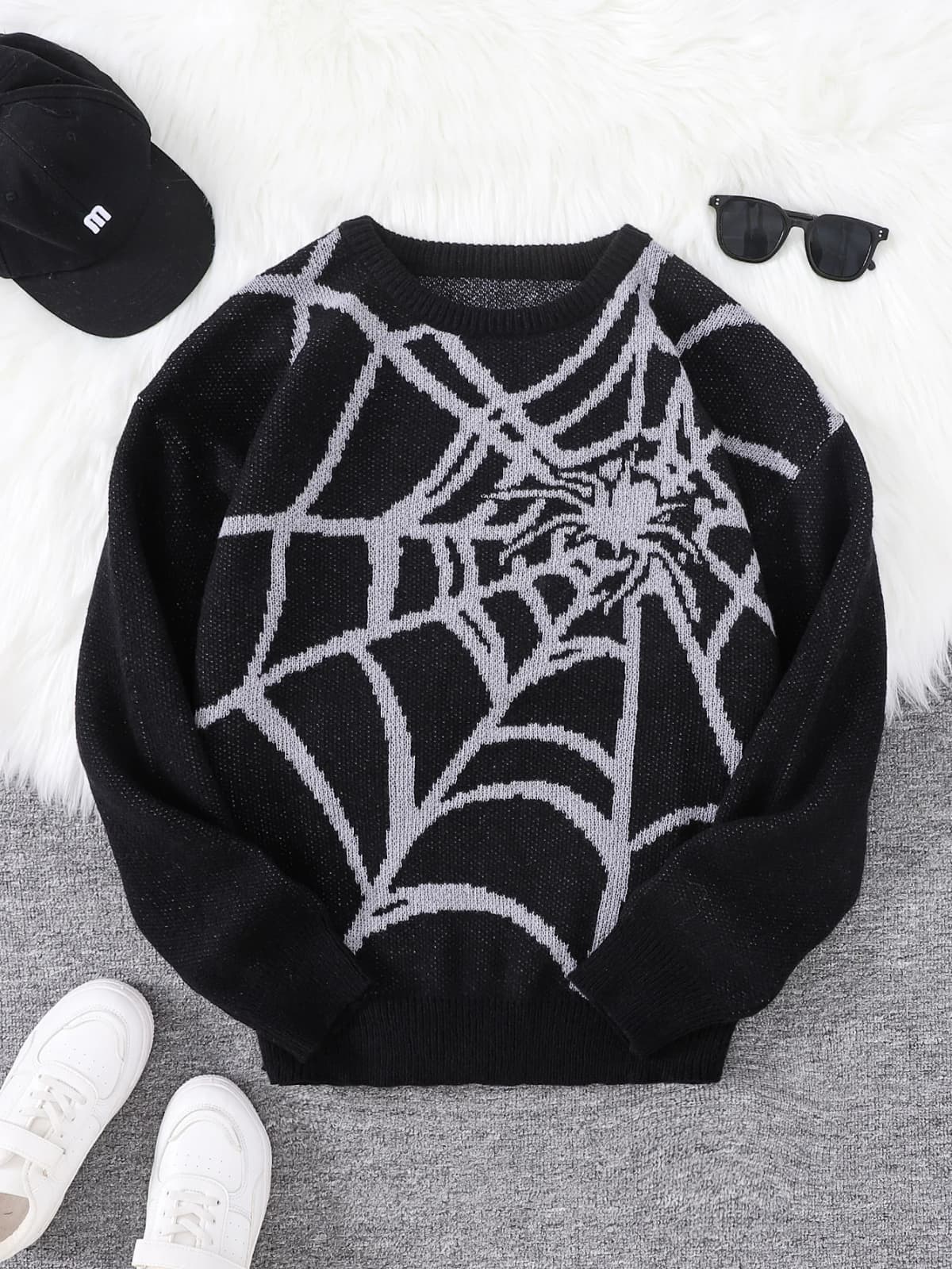 New Popular Autumn and Winter Spider Web Jacquard Pattern Pullover Sweater Casual Round Neck Knitted Men's Pullover