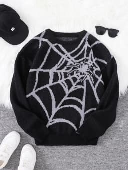 New Popular Autumn and Winter Spider Web Jacquard Pattern Pullover Sweater Casual Round Neck Knitted Men's Pullover