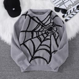 New Popular Autumn and Winter Spider Web Jacquard Pattern Pullover Sweater Casual Round Neck Knitted Men's Pullover