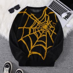 New Popular Autumn and Winter Spider Web Jacquard Pattern Pullover Sweater Casual Round Neck Knitted Men's Pullover