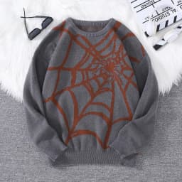 New Popular Autumn and Winter Spider Web Jacquard Pattern Pullover Sweater Casual Round Neck Knitted Men's Pullover