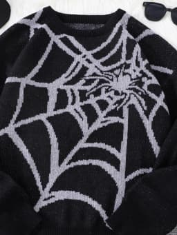 New Popular Autumn and Winter Spider Web Jacquard Pattern Pullover Sweater Casual Round Neck Knitted Men's Pullover