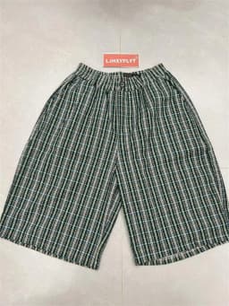 Men's Retro Plaid Thin Cropped Pants Summer Cool Boys Shorts Wide Leg Casual Bottom Male High Waist Half Trousers