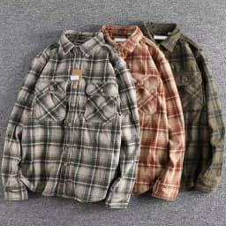 Spring Autumn Men's Plaid Long Sleeve Shirt Japanese Vintage Fashion Comfortable Corduroy Artistic Trendy Classic Shirts Tops