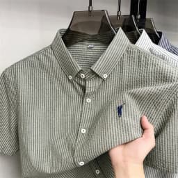 100% cotton short sleeve men's shirt luxury brand high-end pony embroidery fashion plaid summer new youth casual Paul lapel top