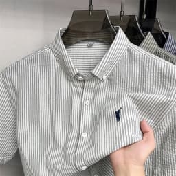 100% cotton short sleeve men's shirt luxury brand high-end pony embroidery fashion plaid summer new youth casual Paul lapel top