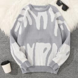 New Popular Autumn Winter Irregular Jacquard Pattern Pullover Sweater Casual Round Neck Contrast Color Knitted Men's Pullover