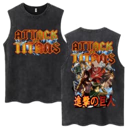 Anime Attack on Titan Eren Jaeger Graphic Vintage Washed Tank Tops Men Manga Oversized Sleeveless T Shirt Men's Fashion T-shirts