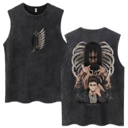 Anime Attack on Titan Eren Jaeger Graphic Vintage Washed Tank Tops Men Manga Oversized Sleeveless T Shirt Men's Fashion T-shirts