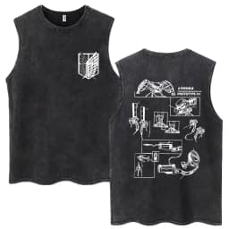 Anime Attack on Titan Eren Jaeger Graphic Vintage Washed Tank Tops Men Manga Oversized Sleeveless T Shirt Men's Fashion T-shirts