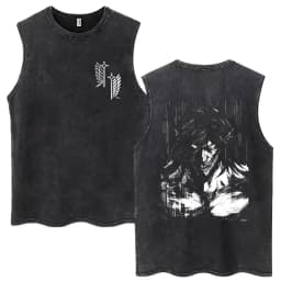 Anime Attack on Titan Eren Jaeger Graphic Vintage Washed Tank Tops Men Manga Oversized Sleeveless T Shirt Men's Fashion T-shirts