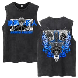 Anime Attack on Titan Eren Jaeger Graphic Vintage Washed Tank Tops Men Manga Oversized Sleeveless T Shirt Men's Fashion T-shirts