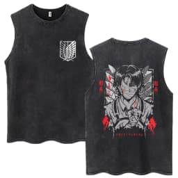 Anime Attack on Titan Eren Jaeger Graphic Vintage Washed Tank Tops Men Manga Oversized Sleeveless T Shirt Men's Fashion T-shirts