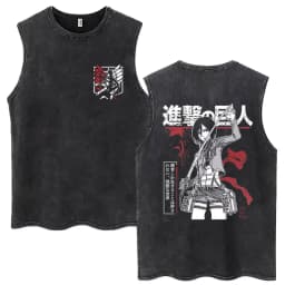 Anime Attack on Titan Eren Jaeger Graphic Vintage Washed Tank Tops Men Manga Oversized Sleeveless T Shirt Men's Fashion T-shirts