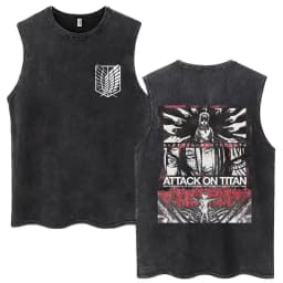 Anime Attack on Titan Eren Jaeger Graphic Vintage Washed Tank Tops Men Manga Oversized Sleeveless T Shirt Men's Fashion T-shirts