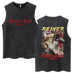 Anime Attack on Titan Eren Jaeger Graphic Vintage Washed Tank Tops Men Manga Oversized Sleeveless T Shirt Men's Fashion T-shirts