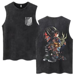Anime Attack on Titan Eren Jaeger Graphic Vintage Washed Tank Tops Men Manga Oversized Sleeveless T Shirt Men's Fashion T-shirts