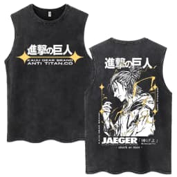 Anime Attack on Titan Eren Jaeger Graphic Vintage Washed Tank Tops Men Manga Oversized Sleeveless T Shirt Men's Fashion T-shirts