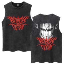 Anime Attack on Titan Eren Jaeger Graphic Vintage Washed Tank Tops Men Manga Oversized Sleeveless T Shirt Men's Fashion T-shirts