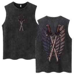 Anime Attack on Titan Eren Jaeger Graphic Vintage Washed Tank Tops Men Manga Oversized Sleeveless T Shirt Men's Fashion T-shirts