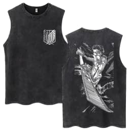 Anime Attack on Titan Eren Jaeger Graphic Vintage Washed Tank Tops Men Manga Oversized Sleeveless T Shirt Men's Fashion T-shirts