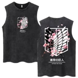 Anime Attack on Titan Eren Jaeger Graphic Vintage Washed Tank Tops Men Manga Oversized Sleeveless T Shirt Men's Fashion T-shirts