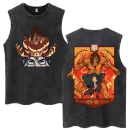 Anime Attack on Titan Eren Jaeger Graphic Vintage Washed Tank Tops Men Manga Oversized Sleeveless T Shirt Men's Fashion T-shirts
