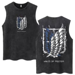 Anime Attack on Titan Eren Jaeger Graphic Vintage Washed Tank Tops Men Manga Oversized Sleeveless T Shirt Men's Fashion T-shirts