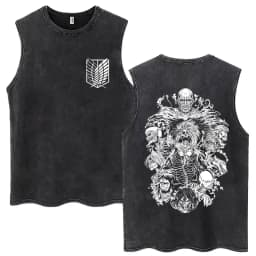Anime Attack on Titan Eren Jaeger Graphic Vintage Washed Tank Tops Men Manga Oversized Sleeveless T Shirt Men's Fashion T-shirts