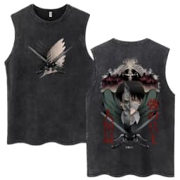 Anime Attack on Titan Eren Jaeger Graphic Vintage Washed Tank Tops Men Manga Oversized Sleeveless T Shirt Men's Fashion T-shirts