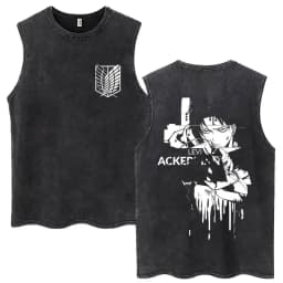 Anime Attack on Titan Eren Jaeger Graphic Vintage Washed Tank Tops Men Manga Oversized Sleeveless T Shirt Men's Fashion T-shirts