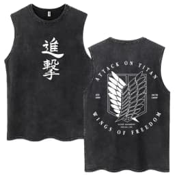 Anime Attack on Titan Eren Jaeger Graphic Vintage Washed Tank Tops Men Manga Oversized Sleeveless T Shirt Men's Fashion T-shirts