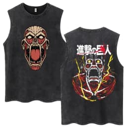 Anime Attack on Titan Eren Jaeger Graphic Vintage Washed Tank Tops Men Manga Oversized Sleeveless T Shirt Men's Fashion T-shirts
