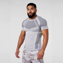 Men Seamless Compression T-shirt Quick Dry Breathable Gym Workout Tee Elastic Slim Fit Fitness Running Short Sleeve Sport Top fo