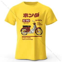Japanese Retro Motorcycle Print 100% Cotton T-Shirt, Soft & Breathable Round Neck Short Sleeve Tee, Unisex Vintage Style