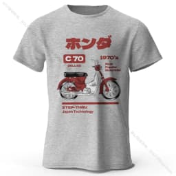 Japanese Retro Motorcycle Print 100% Cotton T-Shirt, Soft & Breathable Round Neck Short Sleeve Tee, Unisex Vintage Style