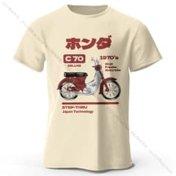 Japanese Retro Motorcycle Print 100% Cotton T-Shirt, Soft & Breathable Round Neck Short Sleeve Tee, Unisex Vintage Style