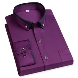 Spring and Autumn New Men's Contrasting Collar Elastic Long Sleeve Shirt Business Casual Comfort No-Iron Shirt Youth Solid Color