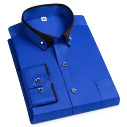 Spring and Autumn New Men's Contrasting Collar Elastic Long Sleeve Shirt Business Casual Comfort No-Iron Shirt Youth Solid Color