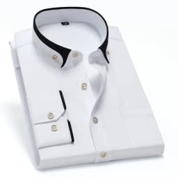 Spring and Autumn New Men's Contrasting Collar Elastic Long Sleeve Shirt Business Casual Comfort No-Iron Shirt Youth Solid Color