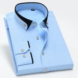 Spring and Autumn New Men's Contrasting Collar Elastic Long Sleeve Shirt Business Casual Comfort No-Iron Shirt Youth Solid Color