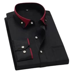 Spring and Autumn New Men's Contrasting Collar Elastic Long Sleeve Shirt Business Casual Comfort No-Iron Shirt Youth Solid Color